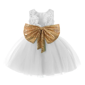 Платье принцессы для маленькой девочки, платье-пачка с белым цветком и золотыми блестками, платье-пачка с бантом, одежда для крещения, одежда для дня рождения, одежда для 1-го причастия