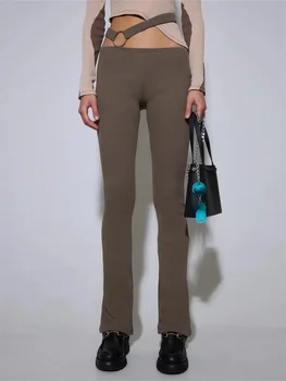 Fantoye Сексуальный однотонный пояс с низкой талией, обтягивающие расклешенные женские брюки в стиле пэчворк, Высокая эластичность, повседневная мода для ночного клуба, осень 2023 г.