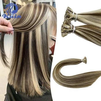 Кератиновые капсулы для наращивания прямых человеческих волос Fusion с плоским кончиком 1 г / прядь 50шт 26-дюймовое наращивание натуральных волос Омбре светлого цвета