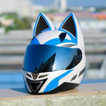 Мотоциклетный шлем NITRINOS, полнолицевой Casco Moto, дышащий шлем для мотокросса со съемными кошачьими ушками, обтекаемый шлем для женщины