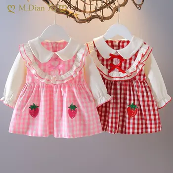 Весенне-осенние платья для девочек от 6 М до 3 Т, одежда для маленьких девочек, модная одежда для новорожденных, детское платье принцессы, одежда для маленьких девочек