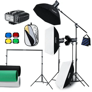Бесплатная DHL 1200 Вт Godox DE400 II 3x400 Вт Фотовспышка для фотостудии, Софтбокс, Подставка для освещения, Фоновая ткань 2X3 м, фоновый кронштейн
