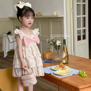 Летнее платье для девочек, платья с цветочным рисунком для девочек, новейшее платье, детский повседневный костюм для девочек