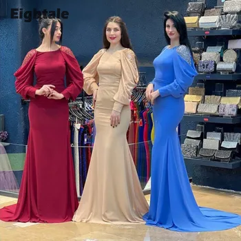 Вечерние платья Eightale для женщин с круглым вырезом и длинными рукавами, платья для выпускного вечера в стиле русалки, изготовленные на заказ в арабском стиле, праздничная ночь