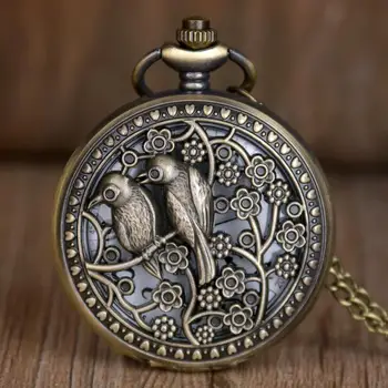 Кварцевые карманные часы Bronze Bird Изысканные полые Ретро-часы с цепочкой-брелоком в подарок