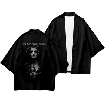 Модная куртка Harajuku Yukata с черным принтом, Традиционная японская одежда, брюки-кимоно, мужские азиатские Юката