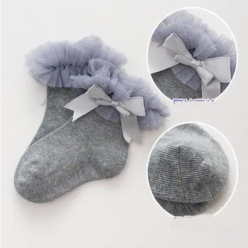 Чулочно-носочные изделия для девочек, танцующих детей, весенне-летние носки принцессы для малышей, носки с бантом, носки из хлопчатобумажной пряжи, сетчатые носки для девочек