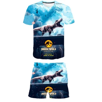 Комплекты одежды для мальчиков и девочек 2023, летняя одежда для девочек, футболка с динозавром Jurassic World Dominion, Брюки, детский костюм, детская одежда