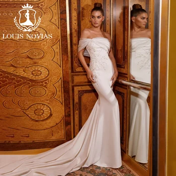 LOUIS NOVIAS Атласное свадебное платье Русалки 2023Sexy Без бретелек, без рукавов, с вышивкой кристаллами, Свадебное платье-труба, Vestidos De Novia