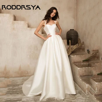 RODDRSYA Элегантное свадебное платье из атласа без рукавов С глубоким V-образным вырезом, свадебные платья со шлейфом на бретелях, Сшитое на заказ Vestidos De Novia 2023