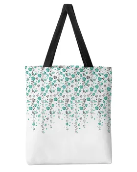 Бирюзово-серая белая в цветочек Женская холщовая сумка-тоут большой емкости для покупок, многоразовые Эко-сумки для студентов