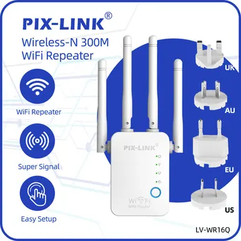 Беспроводной маршрутизатор PIXLINK WiFi Repeater Pro 300 Мбит/с, 4 антенны-удлинителя, усилитель-ретранслятор, диапазон покрытия сигнала WR16Q