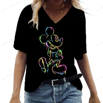 Женская летняя футболка Disney с винтажным принтом Микки и Минни, футболка с коротким рукавом, повседневный пуловер с цветочным принтом, дизайнерская одежда
