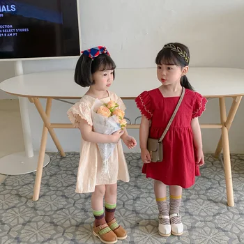 Новое летнее платье для девочек в корейском стиле, однотонные платья принцессы для девочек