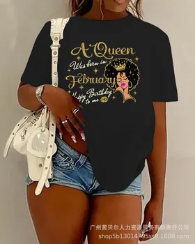 Рисунок, повседневная футболка с буквенным принтом Happy Birthday Queen, женская летняя весенняя футболка с коротким рукавом, футболки