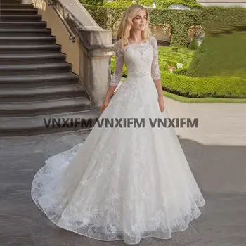 2023 Очаровательное кружевное свадебное платье с рукавами-лодочками, комплект из двух предметов, свадебные платья принцессы трапециевидной формы, свадебное платье невесты.