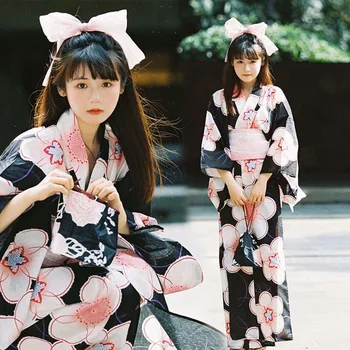 Женская японская униформа хаори, традиционное кимоно юката с розовым Оби, азиатская одежда, вечернее платье, костюмы для фотосессии, выступления