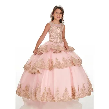 Розовые мини-пышные платья, Мексиканское бальное платье, Тюлевые аппликации, платья цветочниц для свадеб, праздничные платья для детей, детские