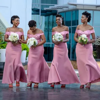 Розовые платья подружек невесты, африканские женщины 2021, платье подружки невесты с открытыми плечами, свадебное платье Русалки