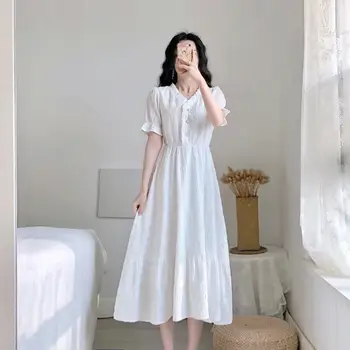 Корейское модное Белое длинное платье Женское Элегантное платье в Корейском стиле Зрелого Стройного темперамента Корейская уличная одежда Летнее платье Женское