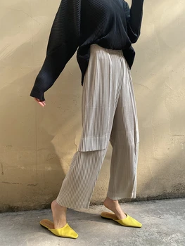 Женские брюки-карго Miyake Плиссированные Модные Универсальные Тонкие Прямые брюки с высокой талией Уличная мода Корейский дизайн Новинка 2023 года