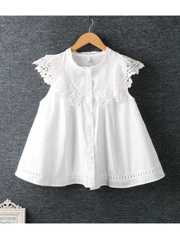 Уникальная белая рубашка без рукавов с милыми кружевными оборками без рукавов, летняя Mori Girl 2023