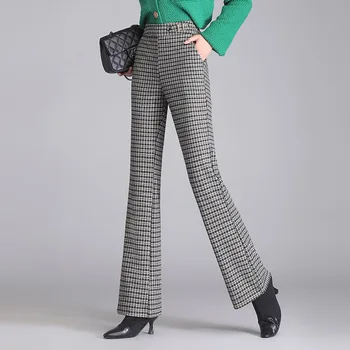 Бесплатная доставка 2022, осенне-зимние женские повседневные брюки Micro Horn с высокой талией, высококачественные облегающие брюки в клетку