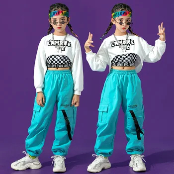 Укороченный топ для девочек в стиле хип-хоп, Однотонные брюки-карго, Детская толстовка, комплекты одежды для бега трусцой, Детская уличная одежда, Сценические костюмы для джазовых уличных танцев