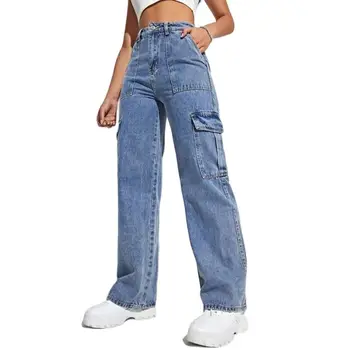 Женские рабочие брюки с несколькими карманами, прямые джинсы
