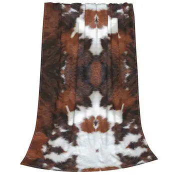 Пушистое одеяло для родео из воловьей кожи с мехом животных, кожей и кожаной текстурой, забавные пледы для гостиной на диване