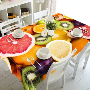 Прямоугольная скатерть с 3D-принтом фруктов для украшения дома, кухонного обеденного стола, одеяла для пикника, Моющаяся пылезащитная скатерть
