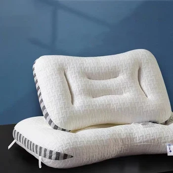 Белая спальная спа-массажная подушка из 100% хлопка, объемная подушка для шеи, Мягкая подушка для сна с наполнителем из микрофибры сбоку, Одиночная подушка для взрослых