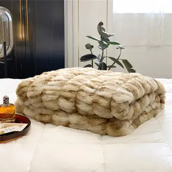 Зимние теплые одеяла, утепленный мех, флис, Роскошное Толстое одеяло, удобный чехол для дивана из кроличьего пузыря, плюшевые постельные принадлежности