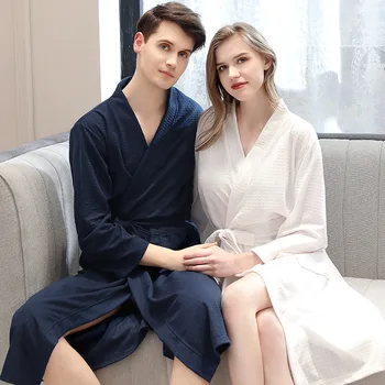 COZOK Модный Вафельный халат для пары, длинная Хлопчатобумажная одежда для отдыха, Летние Атласные Халаты для Отеля, Женское Ночное платье, женская пижама
