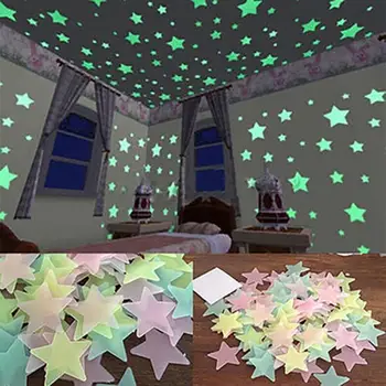 100/40шт 3D Светящиеся в Темноте Звезды Потолочные Наклейки На Стены Милый Живой Домашний Декор Наклейки На Стены