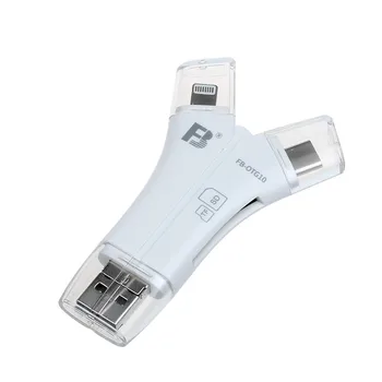 Многофункциональный кард-ридер FB OTG10 4 в 1 (Lightning Micro USB Type-C USB-A) для устройства чтения карт памяти TF и SD Y Style с приложением