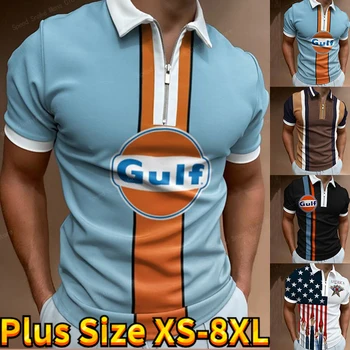 Уличная футболка, Высококачественная Мужская Повседневная Рубашка с короткими рукавами на молнии С лацканами, Летняя Мужская Рубашка Поло с 3D принтом XS-8XL