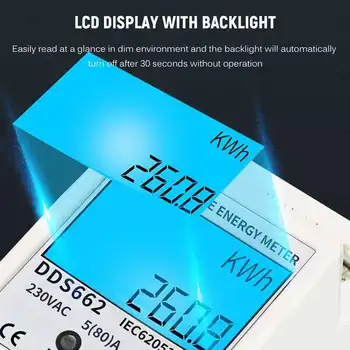Счетчик ватт-часов с подсветкой ЖК-дисплея DDS662 электронный однофазный 220 В DIN-рейка 80A цифровой счетчик ватт-энергии
