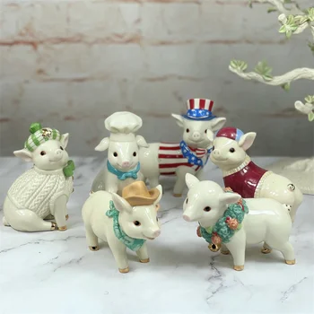 Американские керамические фигурки-поросята ручной росписи Lenox, Фарфоровая статуэтка свиньи, забавные украшения, украшения для дома, Рождественские подарки