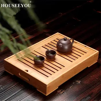Бамбуковые чайные подносы, сливные принадлежности для чая Кунг-фу, Чайный поднос, Сливное устройство для стола со сливной решеткой, Набор китайских Чайных сервировочных подносов
