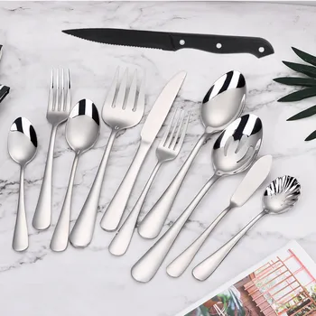 Элегантный современный набор ножей, вилок и ложек из нержавеющей стали, набор столовых приборов с ножом для стейка, Набор столового серебра для дома