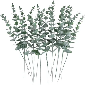 24шт Искусственных листьев эвкалипта, стеблей, настоящих серо-зеленых веток для домашнего офиса, свадебного банкета, цветочной композиции