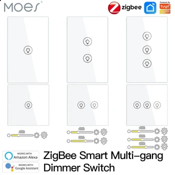 Умный многопозиционный переключатель регулировки яркости света ZigBee Независимое управление Smart Tuya APP Control Работает с Alexa Google Home 1/2/3 Gang