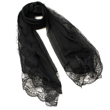 Женские шарфы Шифоновый кружевной шарф с запахом Шарф Черный