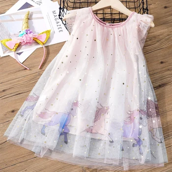 Платье принцессы для девочек Oyolan, Новые Летние детские праздничные платья 2021, милые детские сетчатые платья-пачки для девочек, детская одежда