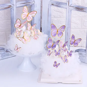 Украшение торта Розово-фиолетовая открытка для украшения торта в виде бабочки, Топперы для выпечки торта на День рождения, Принадлежности для Дня рождения для девочек