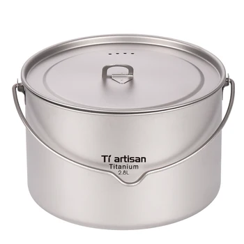 Походная посуда, Титановый горшок, 2,8 л, Сверхлегкая Портативная Походная посуда для пикника, Подвесной горшок с крышкой, чашка