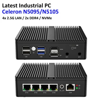 Безвентиляторный мини-ПК Intel Celeron N5105/N5100 Soft Router 4x Intel i225/i226 2.5G LAN HDMI DP Брандмауэр pfSense ESXI AES-NI