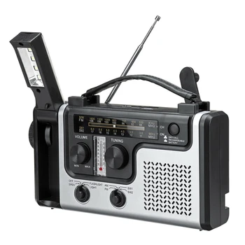 Многофункциональное солнечное радио для экстренной помощи, погодное радио с управлением 1200 мАч, рукоятка AM/FM/SW1/SW2, сигнализация 45BA