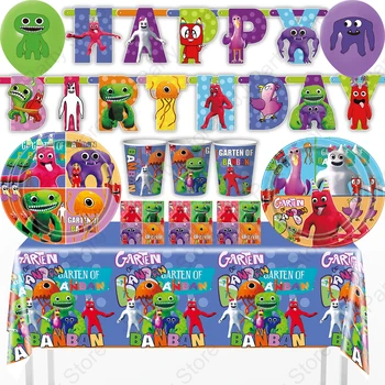 Сад серии BanBan Rainbow Friends, украшение для вечеринки по случаю дня рождения, бумажный стаканчик, тарелка, баннер с воздушным шаром, Скатерть для детского душа
